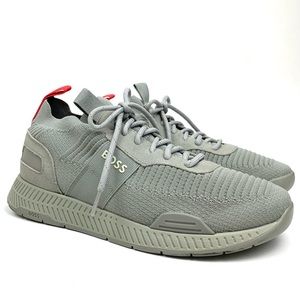 Hugo Boss Sneakers Titanium Runn Sock Gray Leather Reprieve Trainers 42 EU 9 US
